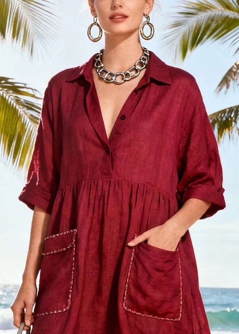 Simple Mulberry Tasseled Pockets Cotton Party Dress Summer - Image 2