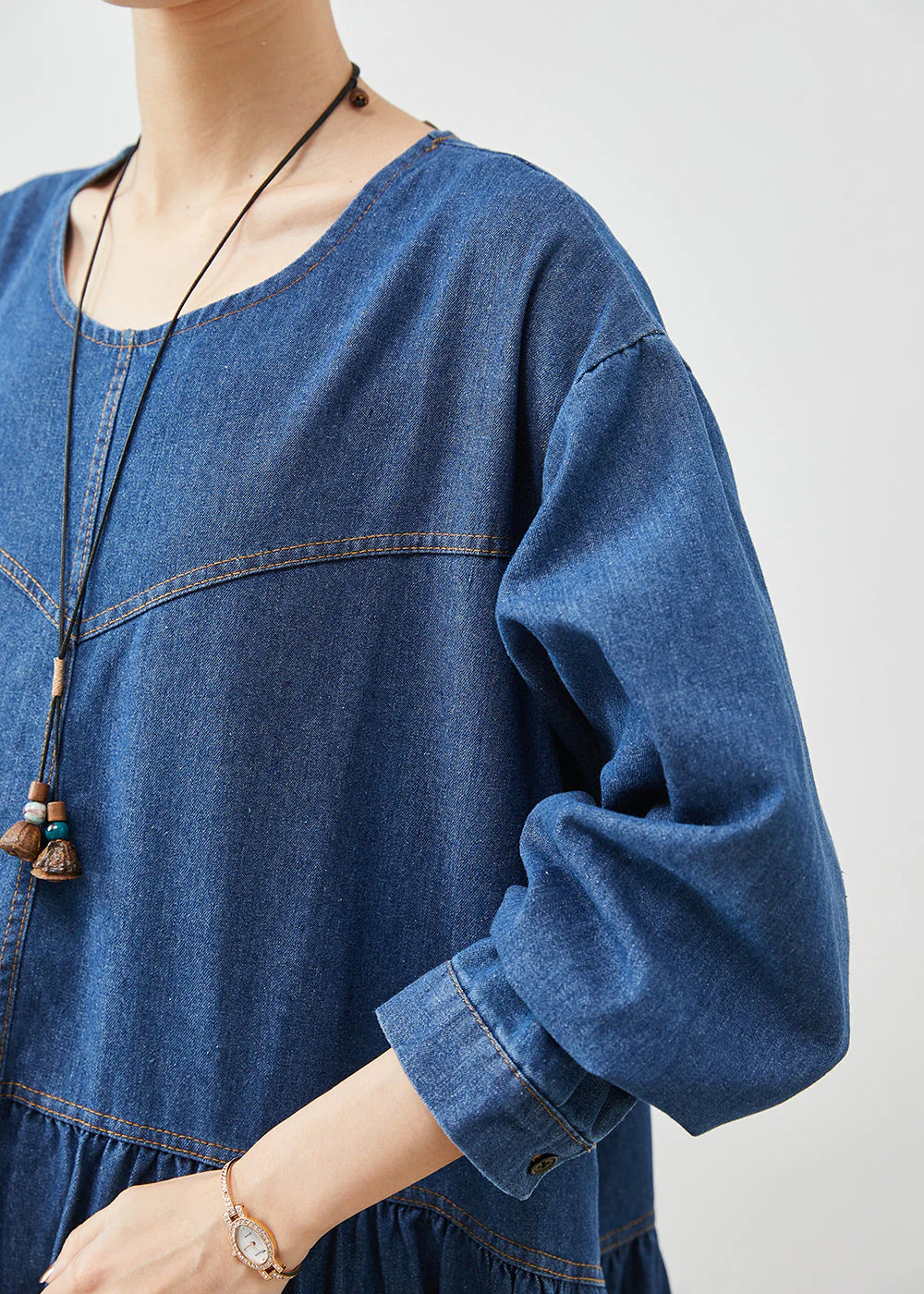 Simple Navy Oversized Denim Long Dress Spring - Image 5