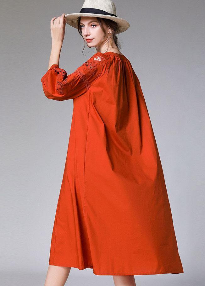 Simple Orange Three Quarter Sleeve Lace Solid Spring Holiday Dress - Image 3
