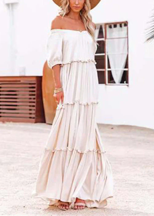 Simple Pink Cold Shoulder Cotton Maxi Dresses Summer - Image 3
