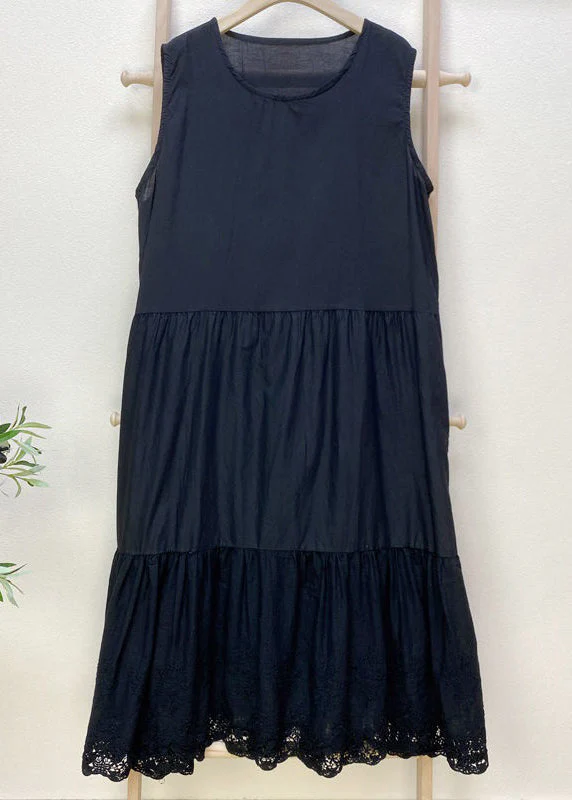 Simple Pink Embroideried Hollow Out Cotton Dress Sleeveless - Image 4