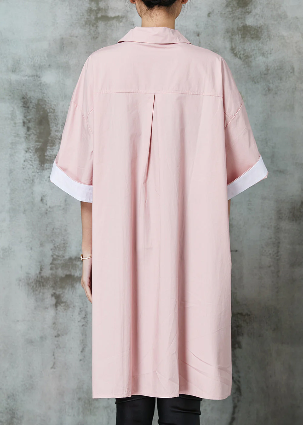 Simple Pink Oversized Cotton Shirt Dress Spring - Image 4