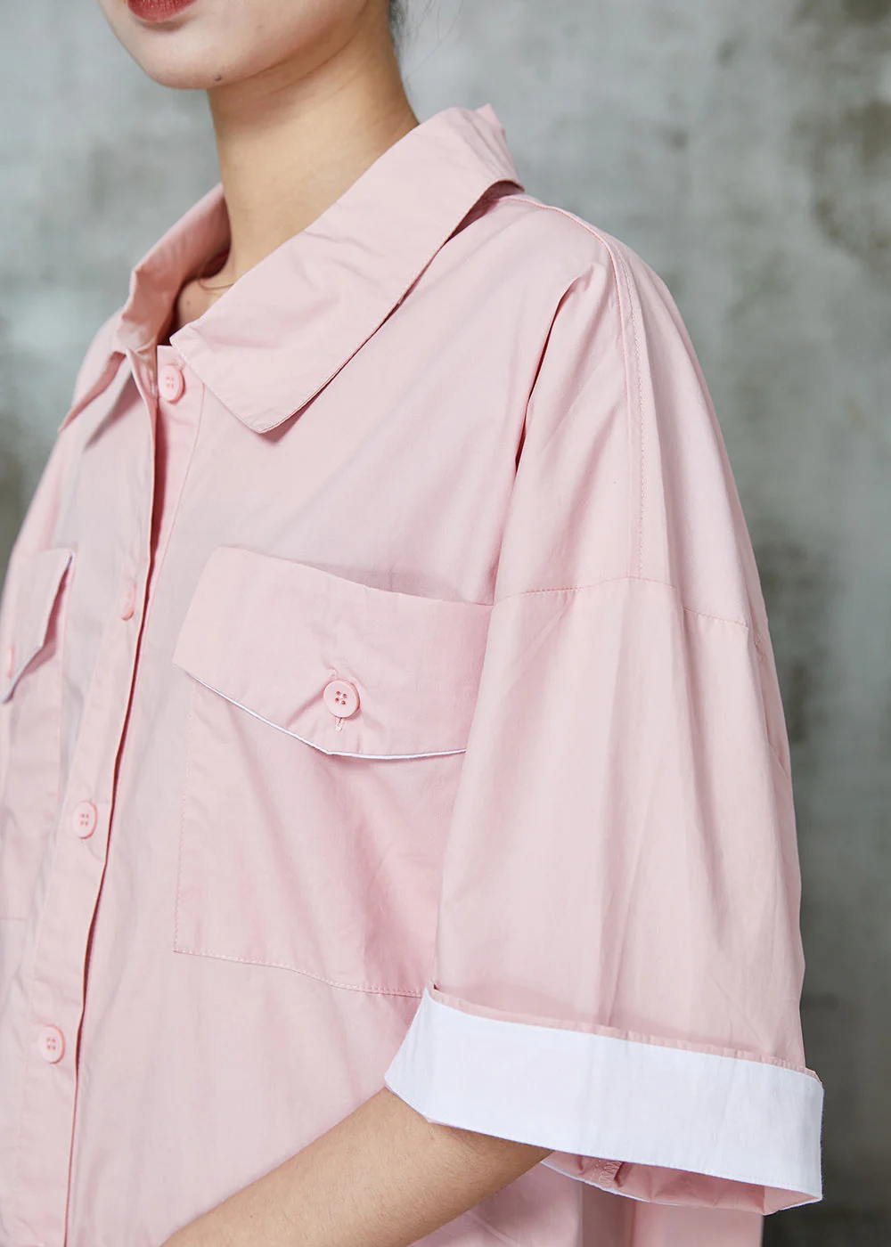 Simple Pink Oversized Cotton Shirt Dress Spring - Image 5