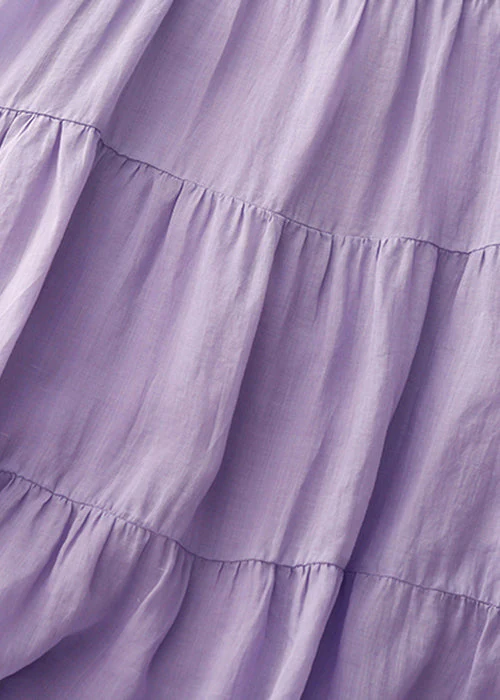Simple Purple O-Neck Solid Cotton Long Dresses Sleeveless - Image 4