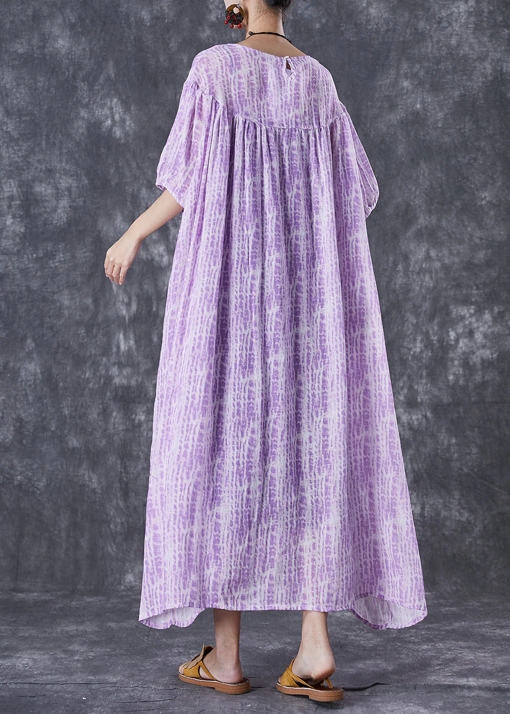 Simple Purple Oversized Exra Large Hem Linen Dress Summer - Image 4