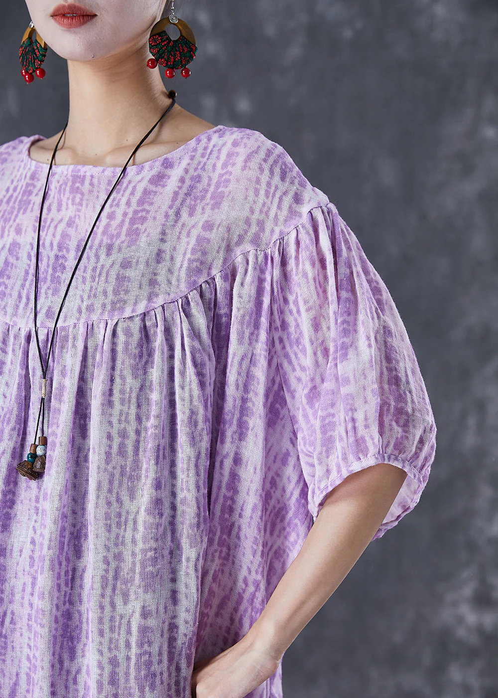 Simple Purple Oversized Exra Large Hem Linen Dress Summer - Image 5