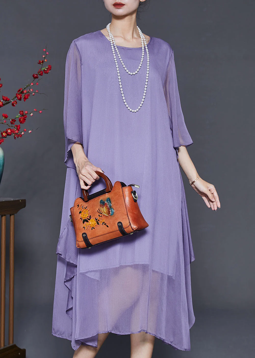 Simple Purple Oversized Side Open Chiffon Dresses Summer - Image 2