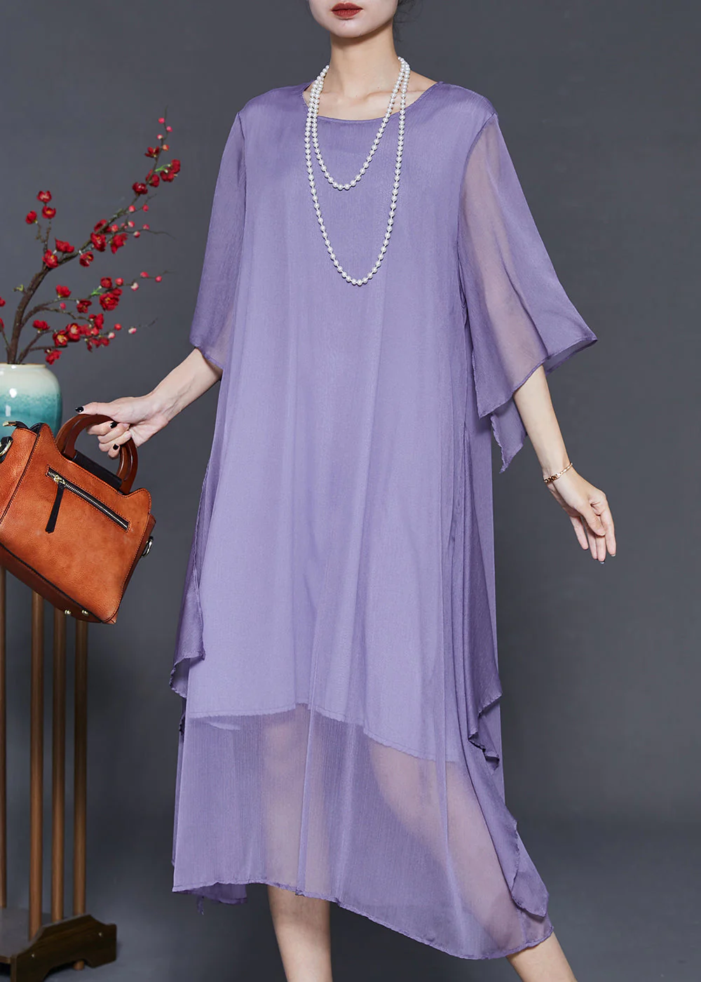 Simple Purple Oversized Side Open Chiffon Dresses Summer - Image 3