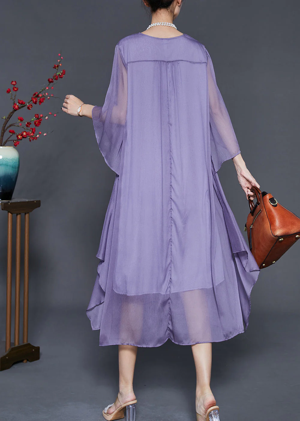 Simple Purple Oversized Side Open Chiffon Dresses Summer - Image 4
