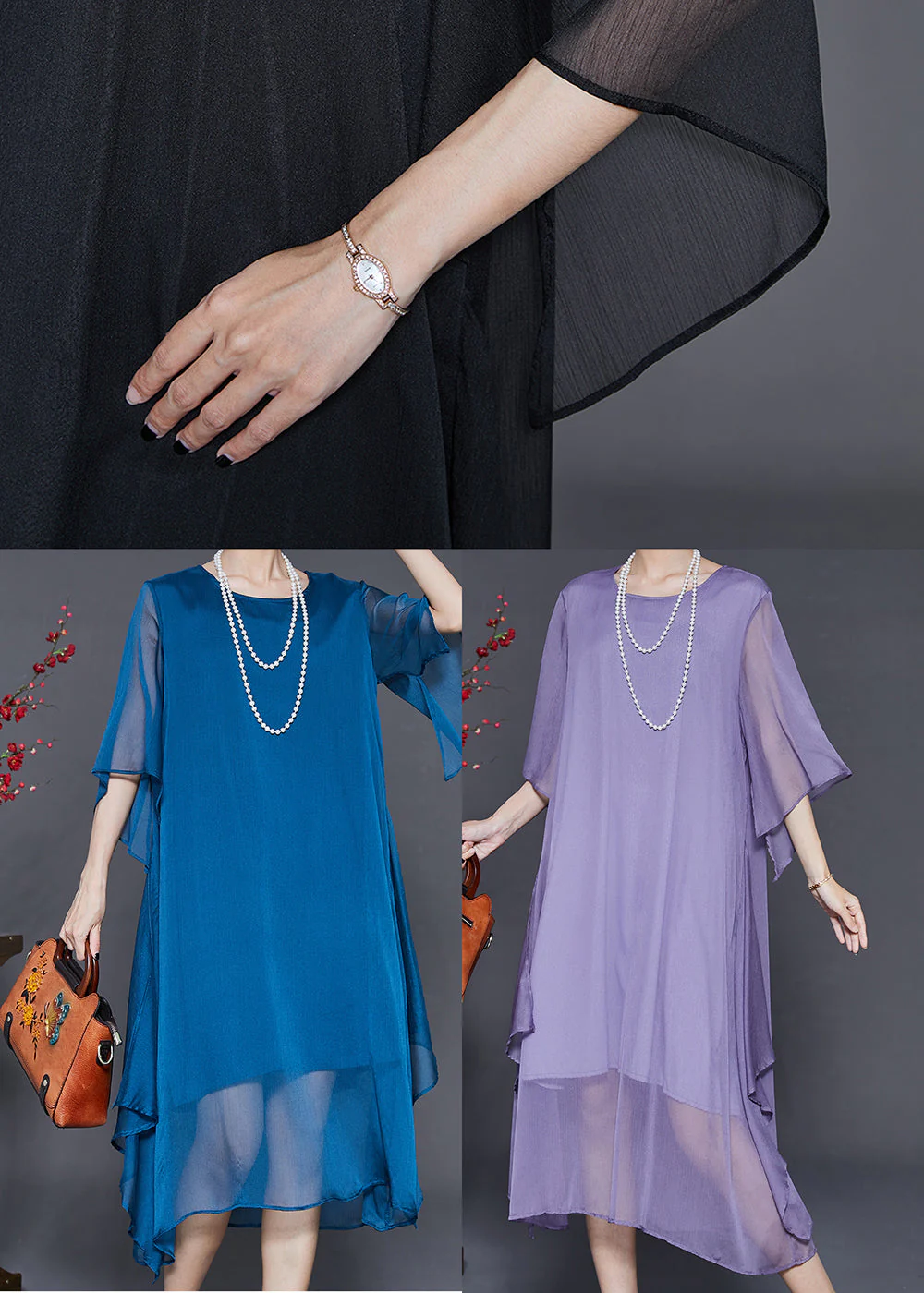 Simple Purple Oversized Side Open Chiffon Dresses Summer - Image 5