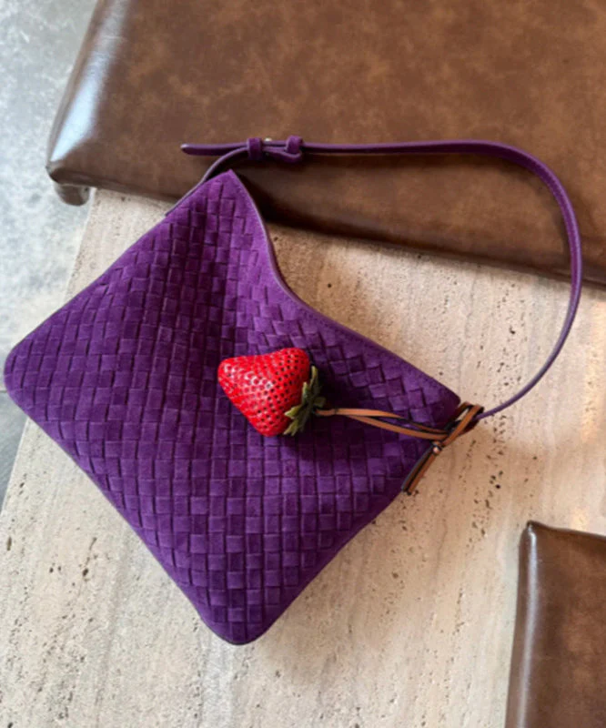 Simple Purple Weave Solid Durable Fine Suede Women Handbag