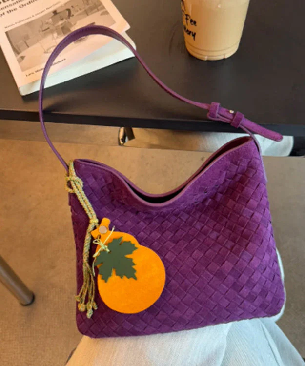 Simple Purple Weave Solid Durable Fine Suede Women Handbag - Image 2