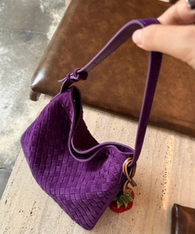 Simple Purple Weave Solid Durable Fine Suede Women Handbag - Image 3