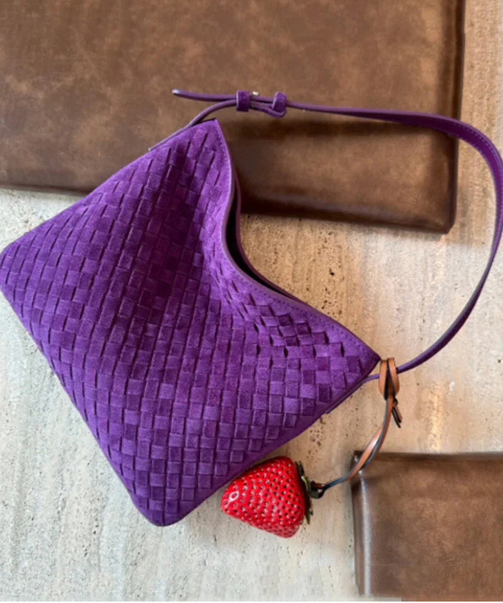 Simple Purple Weave Solid Durable Fine Suede Women Handbag - Image 4