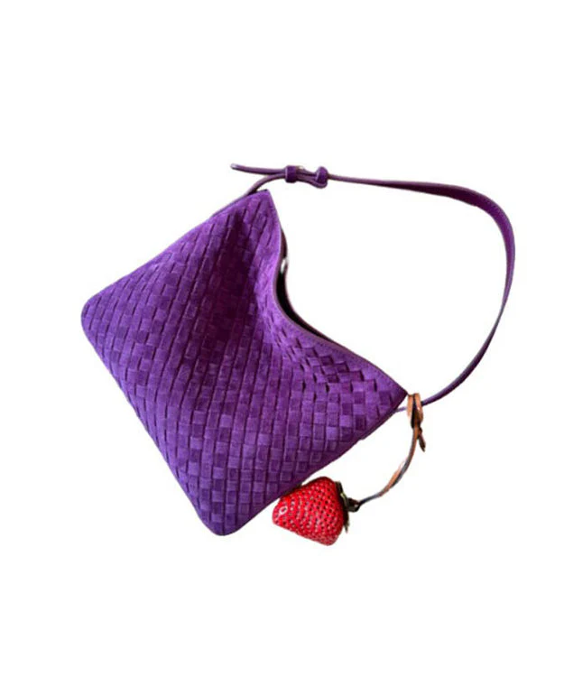 Simple Purple Weave Solid Durable Fine Suede Women Handbag - Image 5
