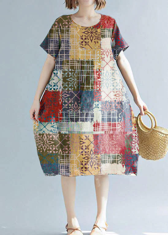 Simple red cashew nuts cotton linen Tunics wild daily summer Dress - Image 2