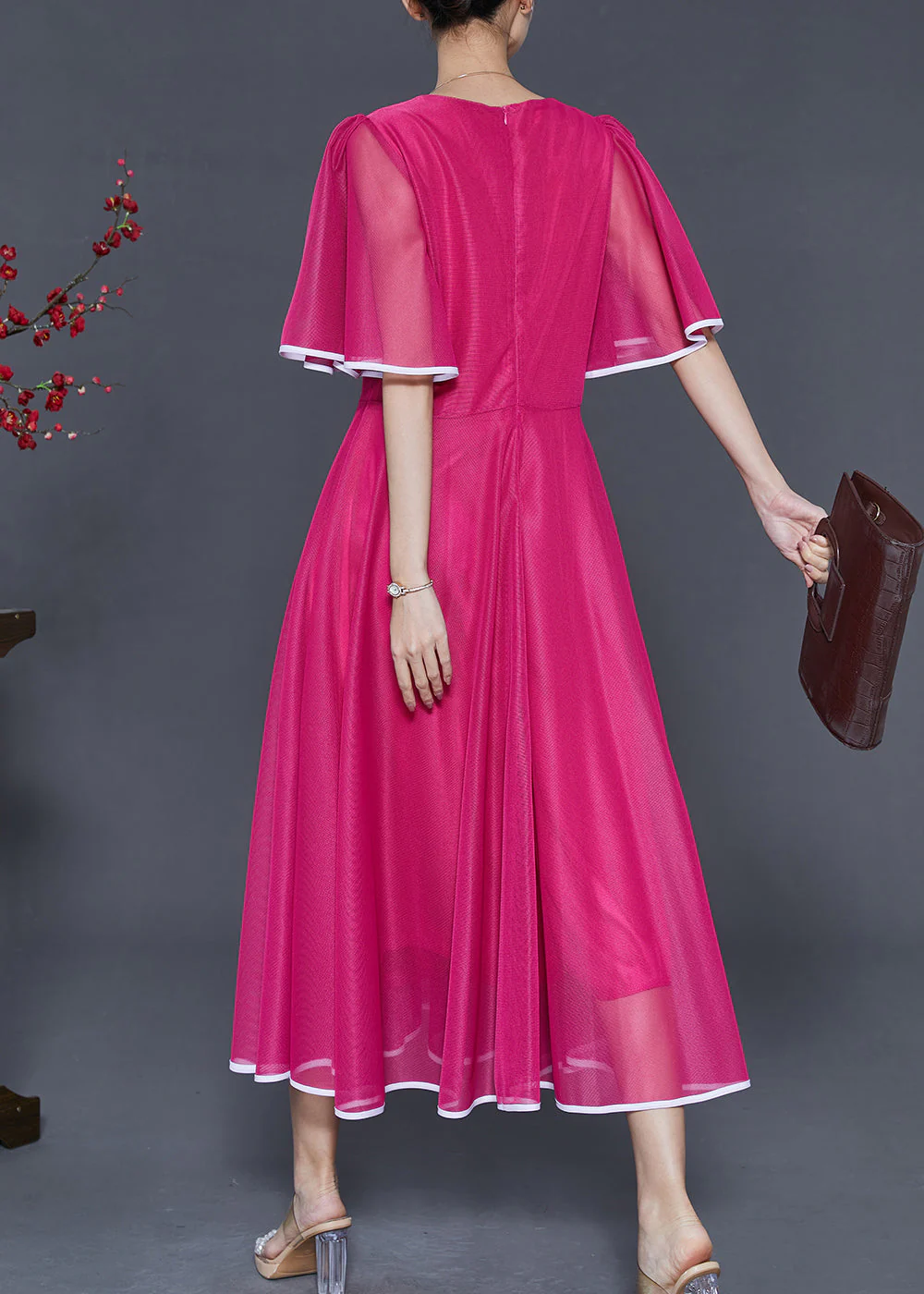 Simple Rose Embroidered Silk Dress Cloak Sleeves - Image 4