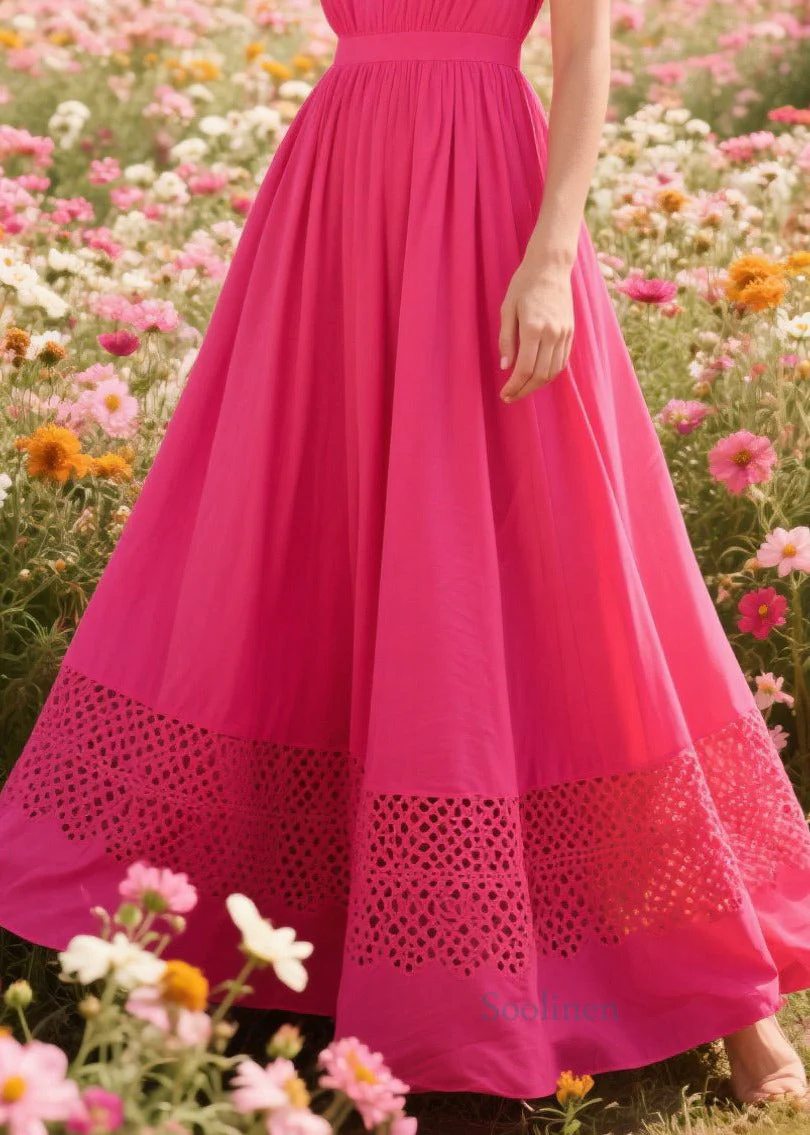 Simple Rose Patchwork Hollow Out Cotton Cami Dresses Summer - Image 4