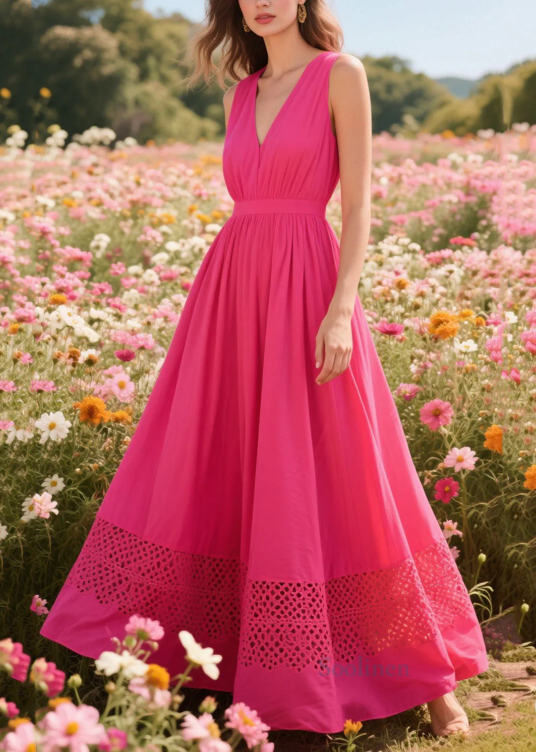 Simple Rose Patchwork Hollow Out Cotton Cami Dresses Summer - Image 5