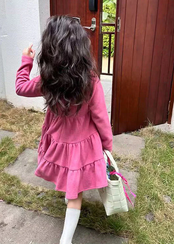 Simple Rose Patchwork Wrinkled Kids Long Dresses Fall - Image 5