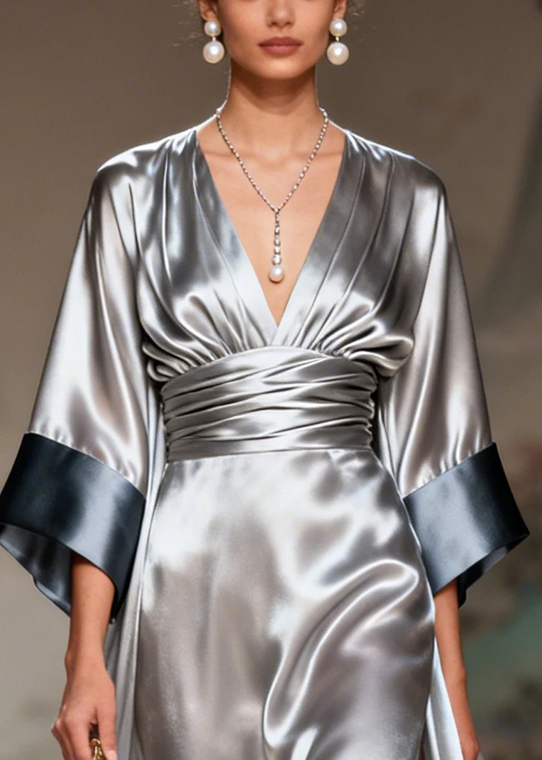 Simple Silvery Tunic Exra Large Hem Silk Party Dress Summer - Image 2