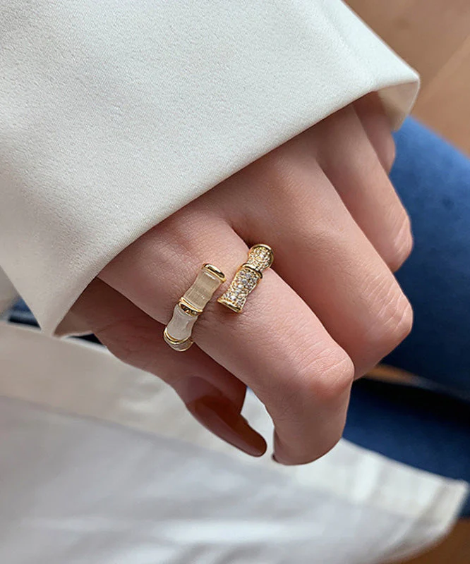 Simple Style Metal Bamboo Knot Zircon Rings - Image 2