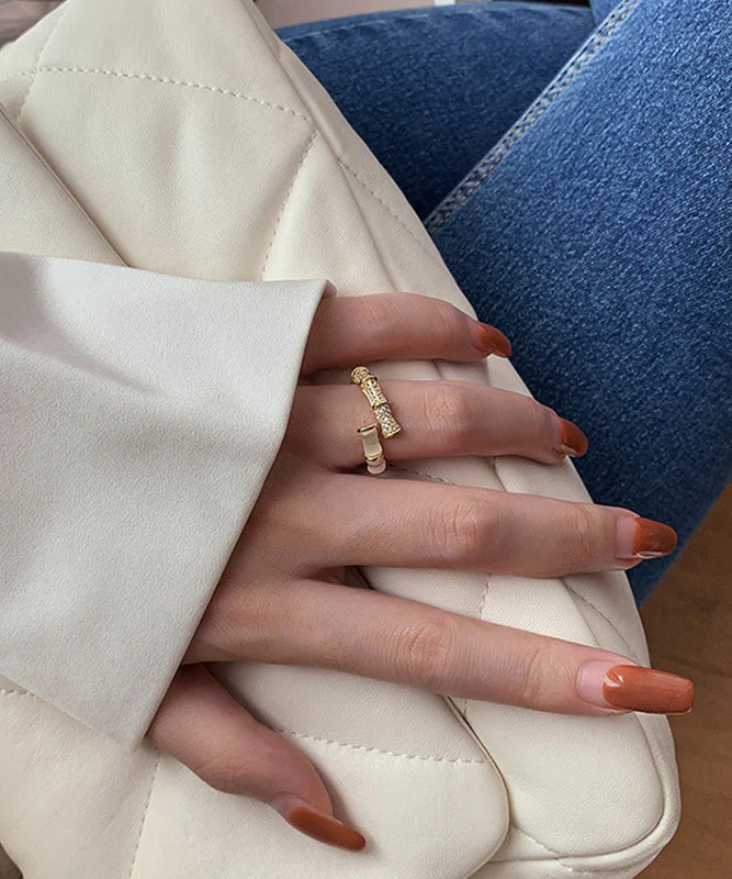 Simple Style Metal Bamboo Knot Zircon Rings - Image 3
