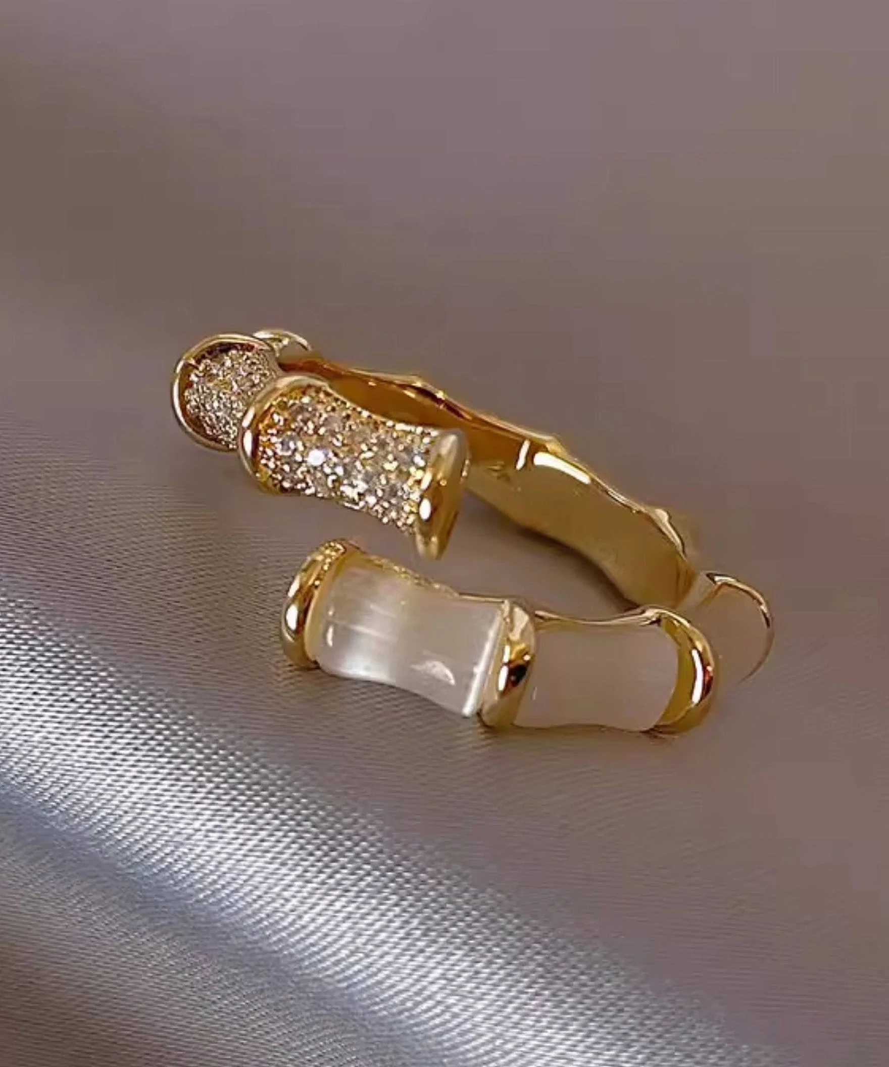 Simple Style Metal Bamboo Knot Zircon Rings - Image 5