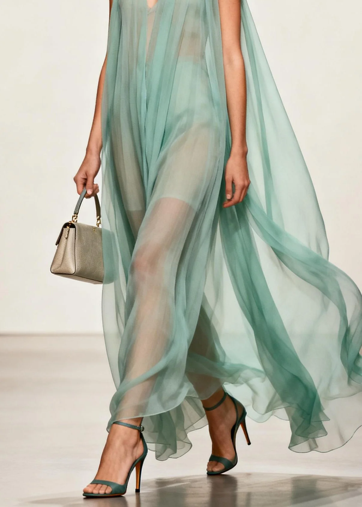 Simple V Neck Wrinkled Chiffon Long Dress Sleeveless - Image 4