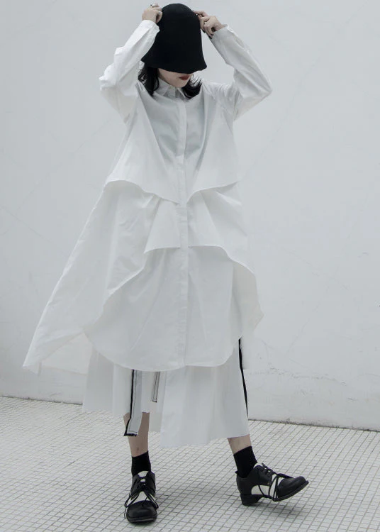 Simple White Asymmetrical Patchwork Cotton Vacation Dresses Spring - Image 2