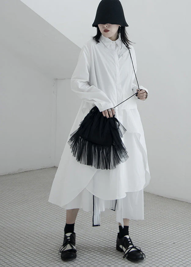 Simple White Asymmetrical Patchwork Cotton Vacation Dresses Spring - Image 3