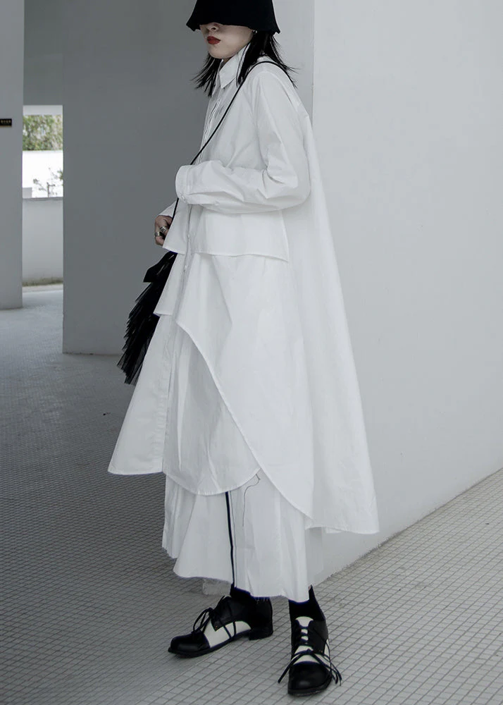 Simple White Asymmetrical Patchwork Cotton Vacation Dresses Spring - Image 4