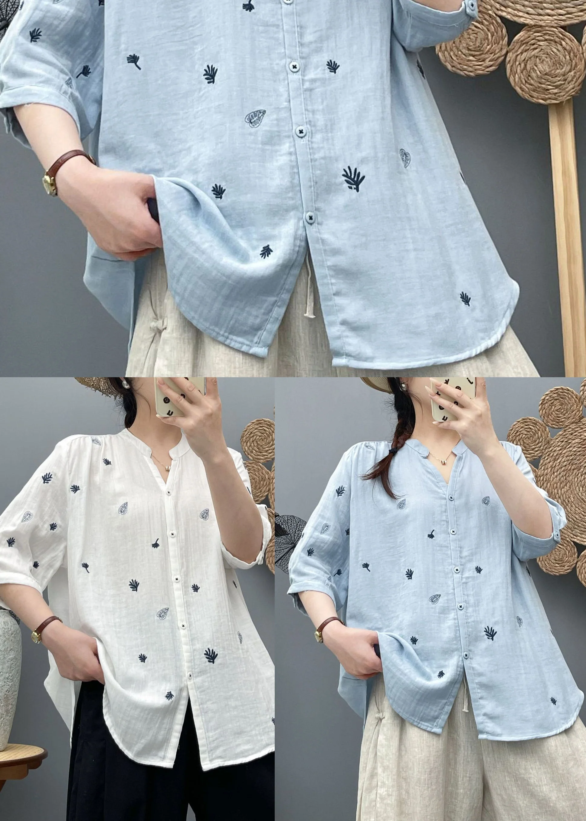 Simple White Embroidered Cotton Top Half Sleeve - Image 5