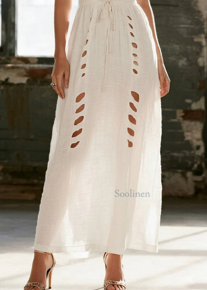 Simple White Hollow Out Cotton Cami Dress Summer - Image 2
