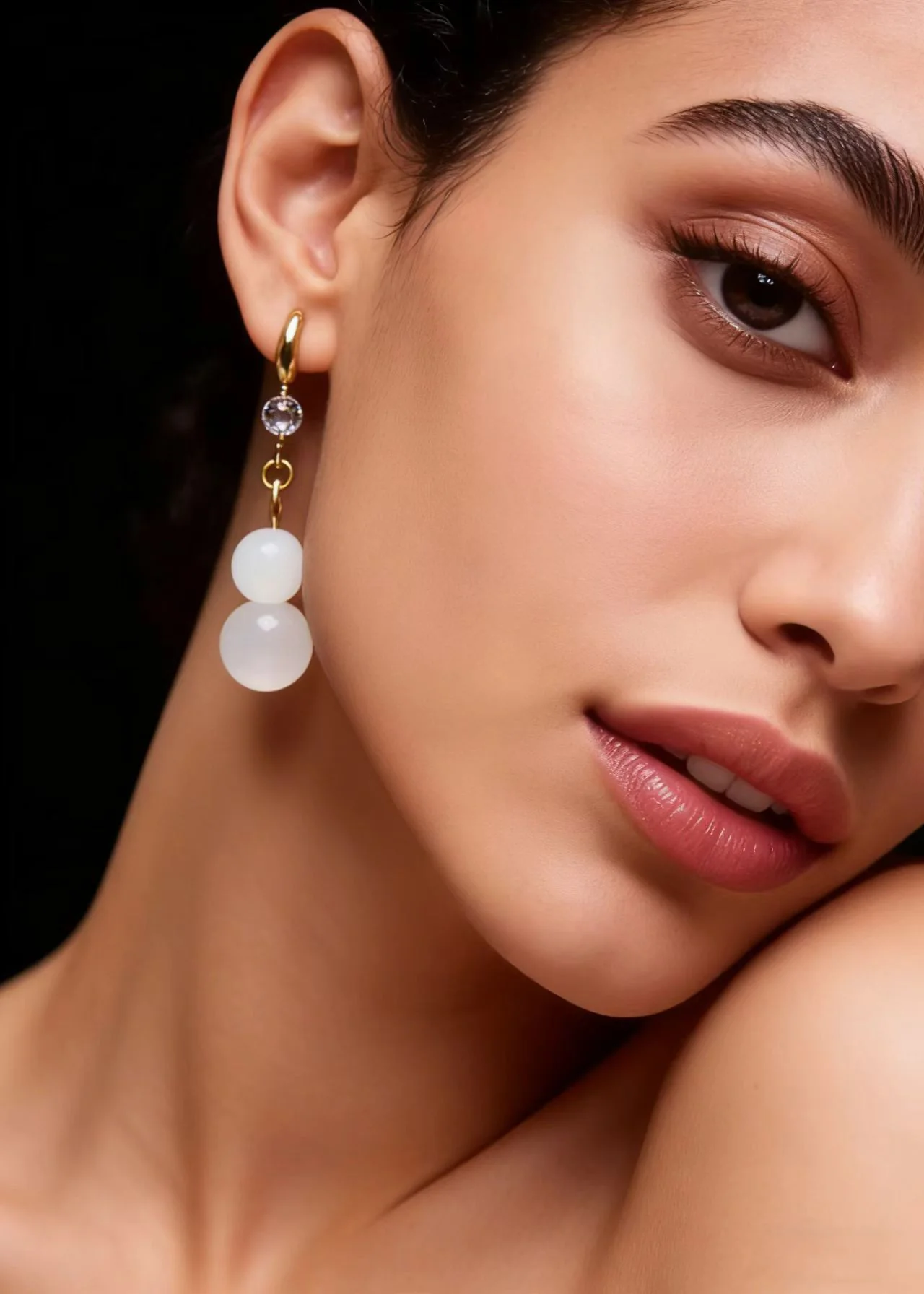 Simple White Jade Gourd Drop Earring - Image 2