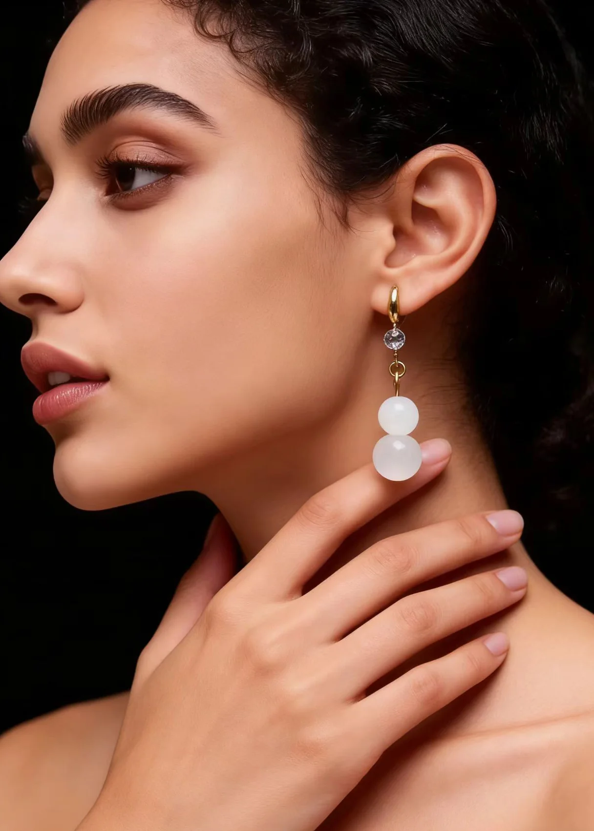 Simple White Jade Gourd Drop Earring - Image 3