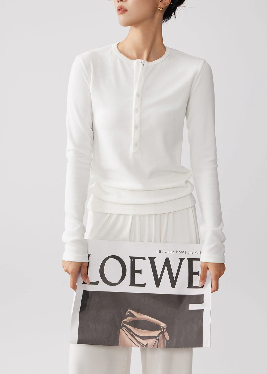 Simple White O-Neck Button Down Cotton Two Piece Set Women Clothing Spring - Image 2