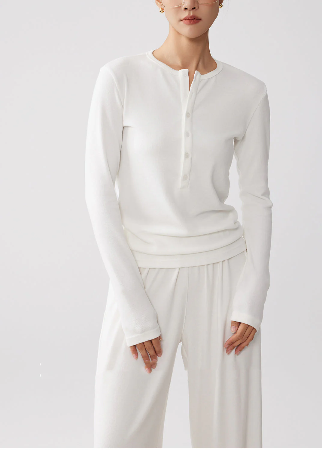 Simple White O-Neck Button Down Cotton Two Piece Set Women Clothing Spring - Image 3