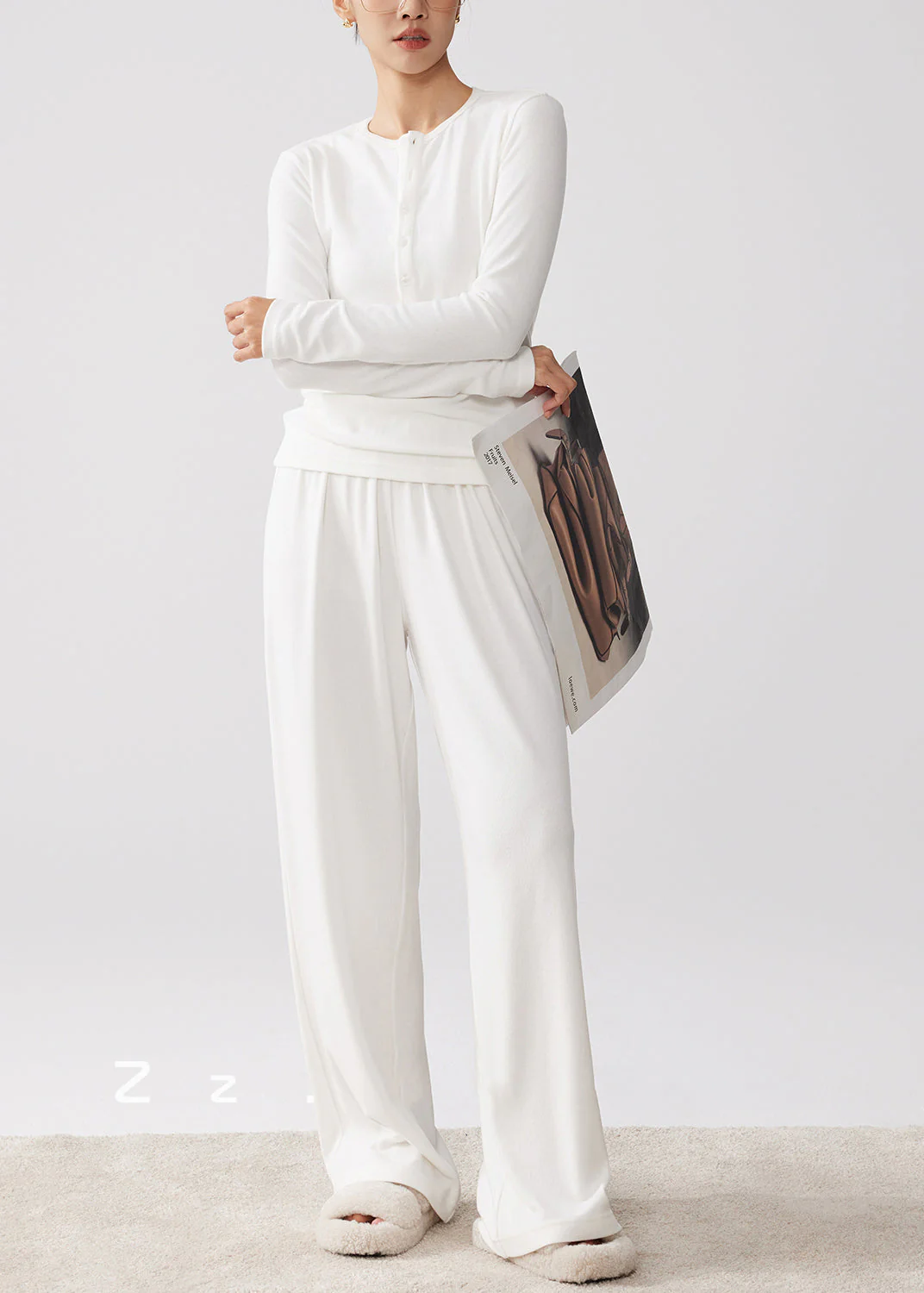 Simple White O-Neck Button Down Cotton Two Piece Set Women Clothing Spring - Image 5