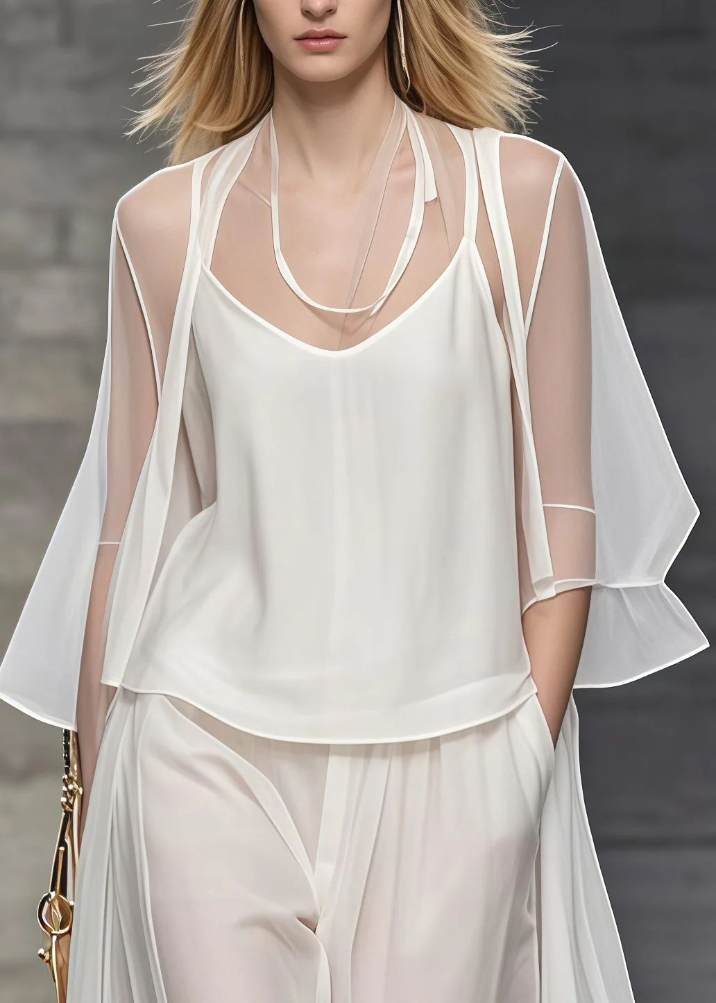 Simple White Oversized Draping Tulle Two Pieces Set Summer - Image 2