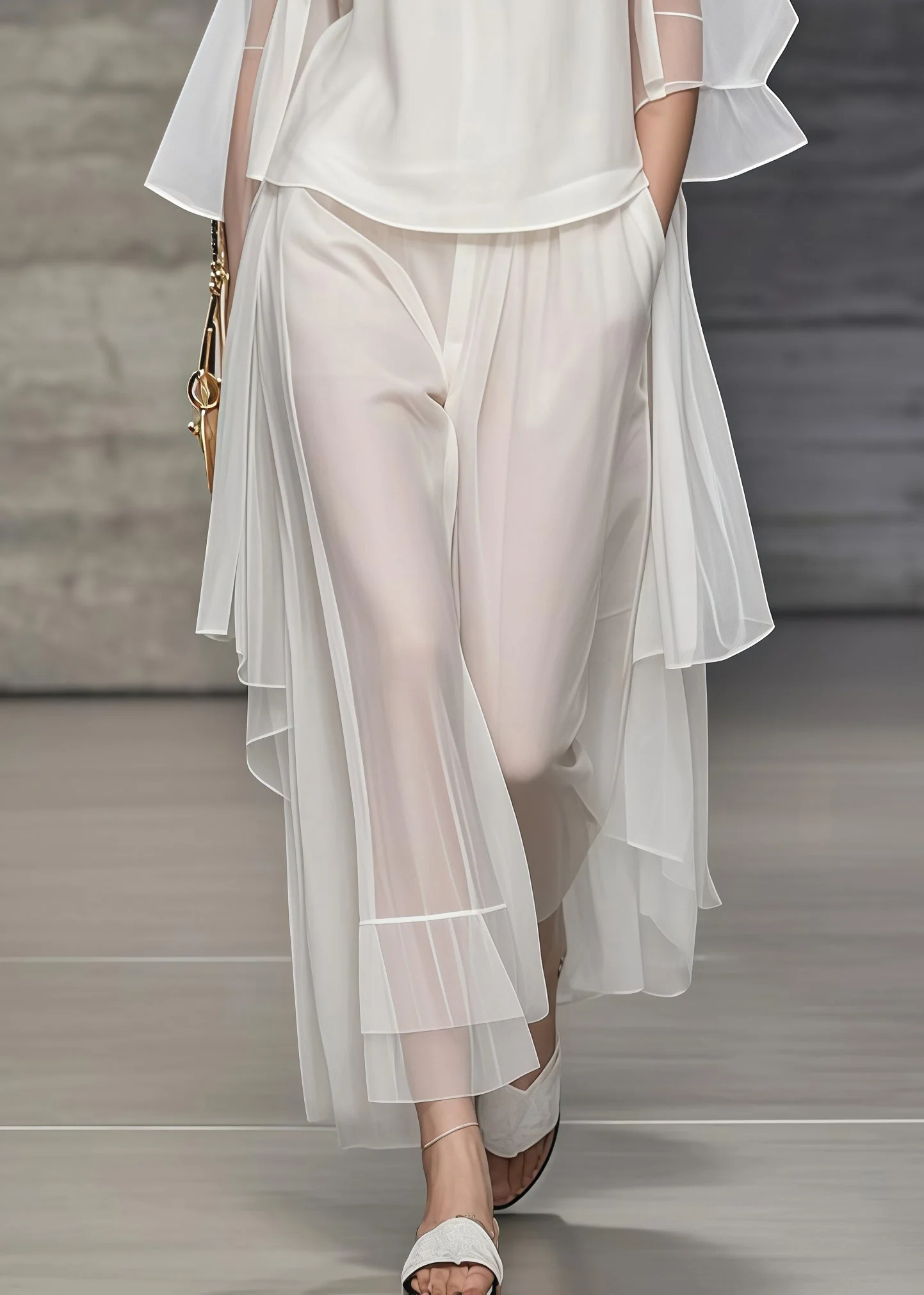 Simple White Oversized Draping Tulle Two Pieces Set Summer - Image 4