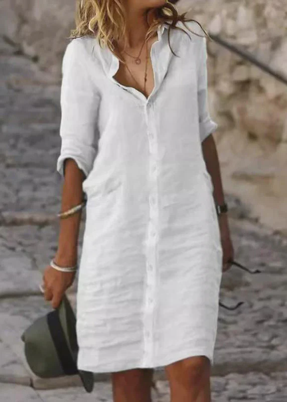 Simple White Oversized Linen Day Shirt Dress Summer - Image 4