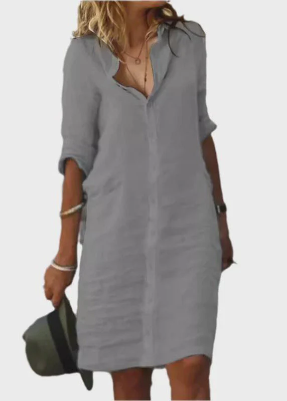 Simple White Oversized Linen Day Shirt Dress Summer - Image 5