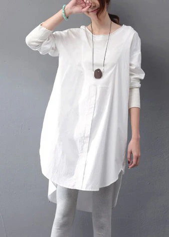 Simple White Oversized Side Open Cotton Day Dress Fall - Image 2