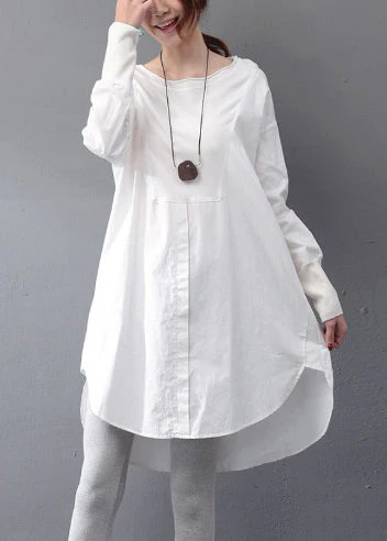 Simple White Oversized Side Open Cotton Day Dress Fall - Image 3