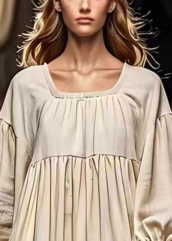 Simple White Oversized Wrinkled Extra Large Hem Linen Dresses Fall - Image 3