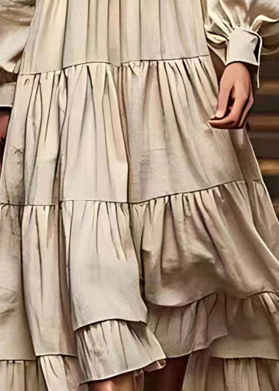 Simple White Oversized Wrinkled Extra Large Hem Linen Dresses Fall - Image 5
