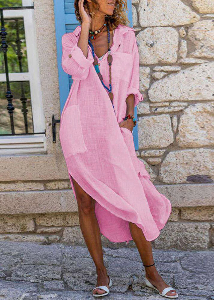 Simple White Peter Pan Collar Side Open Holiday Long Dress Fall - Image 2