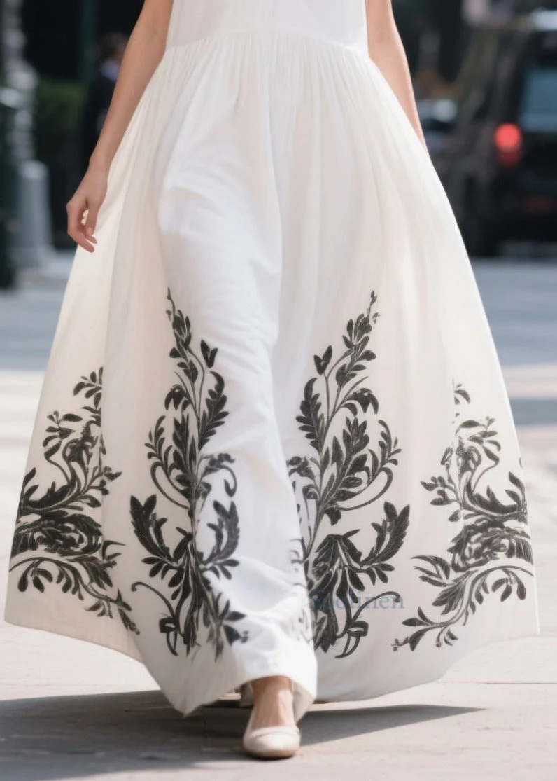 Simple White Print Exra Large Hem Cotton Party Dress Summer - Image 4