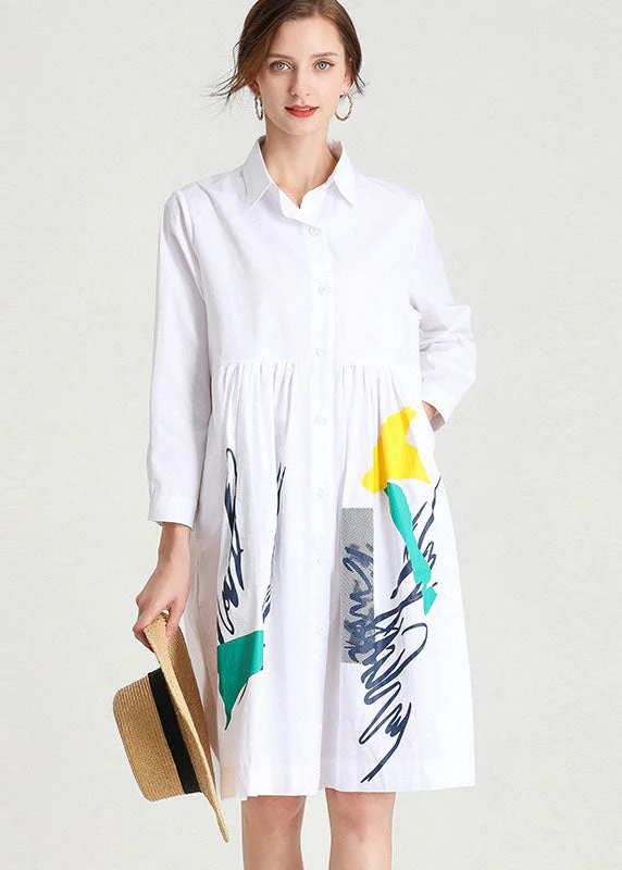 Simple White Print Peter Pan Fall Dress - Image 2